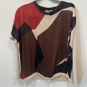 Tinta Top Size Med Brown Cream Orange Color Pullover Drawstring Waist Very Soft